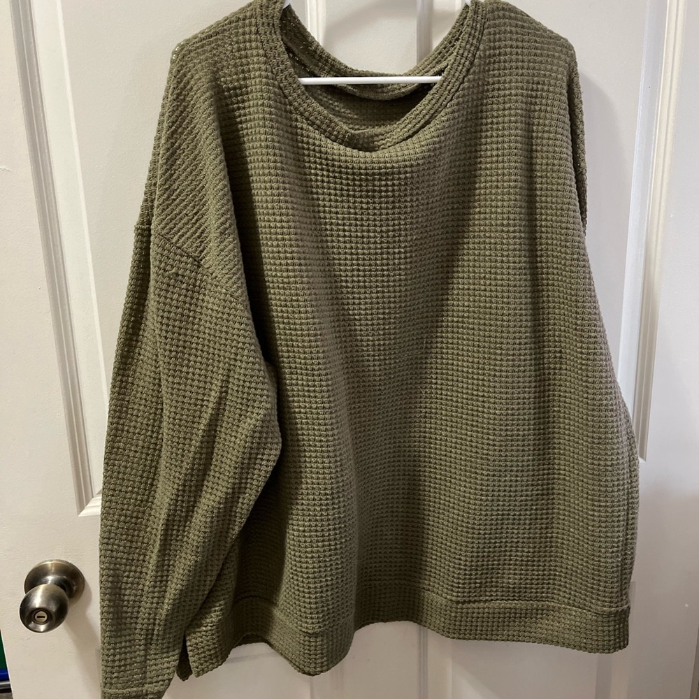 Olive Green Waffle Knit Sweater